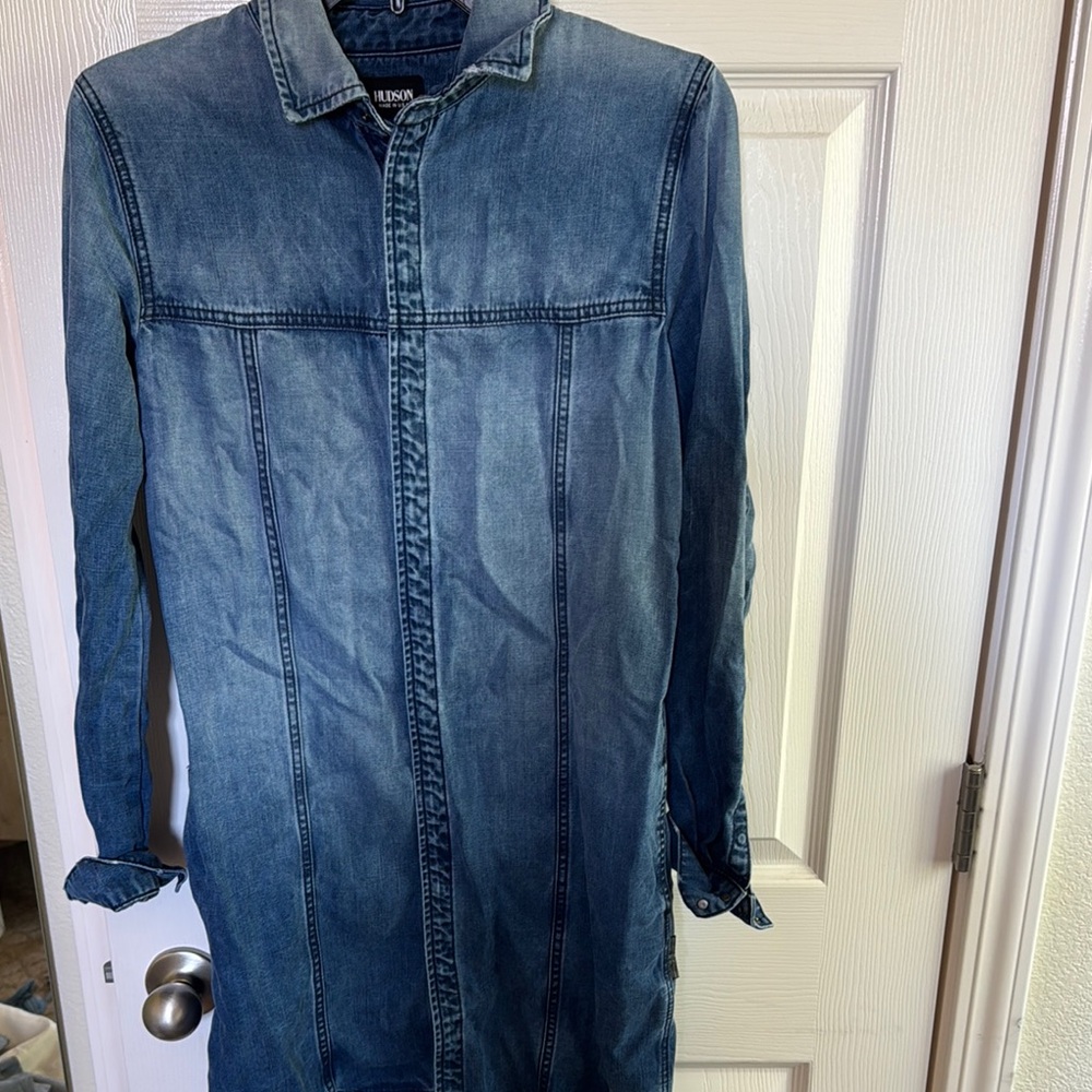 Denim Long Sleeve Shirt Dress- Hudson-Xs